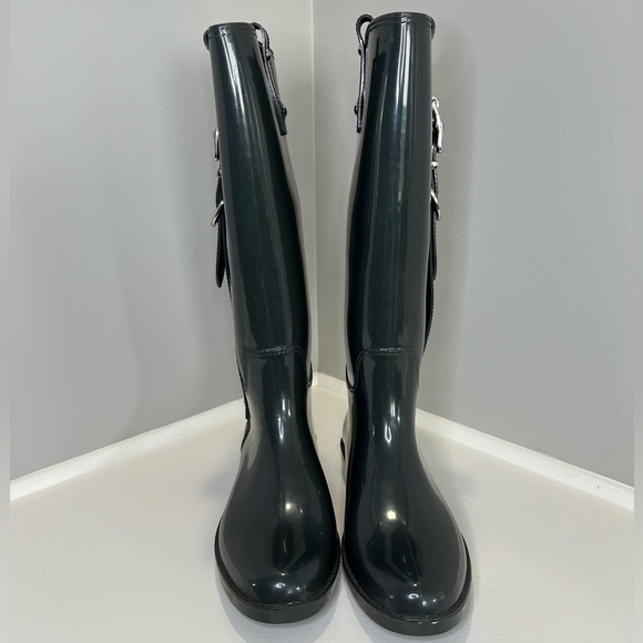 Coach Tasha Shiney Finish GraphiteTall Rubber Rain Boots - Picture 5 of 11